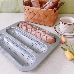 Plaque de cuisson perforée pour pain français, 3 fentes, en acier au carbone, résistante au four, moule à baguette rectangulaire, argent noir - Product Image 3