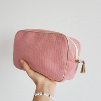 Benutzer definiertes Logo Luxus Gold Punkte Folie Doppel Baumwolle Gaze Toiletten artikel Make-up Tasche Kosmetik beutel