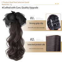 Queue de cheval sans colle en cheveux humains vierges brésiliens non-Remy pour femme, marque propre, avec pince à griffes, HD, grade 12A, densité 250%, grandes ondulations, style décontracté