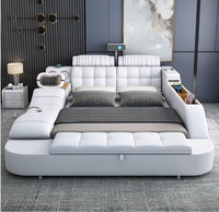 Lit Double Intelligent Multi-fonctions de Luxe pour Chambre Principale – Design Moderne avec Massage et Projection, en Cuir