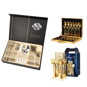 Bộ Đồ Ăn Dao Kéo Bằng Thép Không Gỉ 1010 Tùy Chỉnh Muỗng Nĩa Dao Tráng Miệng Màu Vàng 24 Chiếc Bộ Đồ Ăn Dẹt Giá Đỡ Bộ Đồ Ăn Kèm Hộp Quà Tặng - Product Image 1