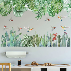 สติกเกอร์ติดผนังรูปนกและ<span class=keywords><strong>แมว</strong></span>,วอลล์เปเปอร์ลายดอกไม้สีสันสดใสพร้อมใบไม้สีเขียวสำหรับตกแต่งบ้านห้องนั่งเล่นห้องนอน - Product Image 2