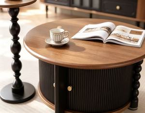 โต๊ะกาแฟไม้ทรงกลมทันสมัยพร้อมลิ้นชักเก็บของ เฟอร์นิเจอร์ห้องนั่งเล่นสไตล์สแกนดิเนเวียน - Product Image 2