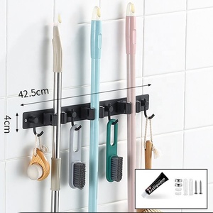 Con gancio portautensili Organizer supporto per scopa nero autoadesivo per montaggio a parete in acciaio inossidabile - Product Image 2