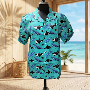 Chemise décontractée pour homme en sergé hawaïen à manches courtes, col montant, bouton unique, imprimé feuilles tropicales, noir et vert, pour les vacances d'hiver - Product Image 3