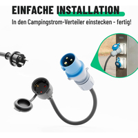 Adaptateur de prise CEE 16A 250V pour camping vers prise Schuko avec câble en caoutchouc H07RN-F 3G 2,5 mm de 1,5 m, rallonge IP44