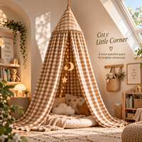 Canopée de lit pour enfants vintage à carreaux vichy, 100% coton, à sommet pointu, décoration suspendue pour chambre d'enfant