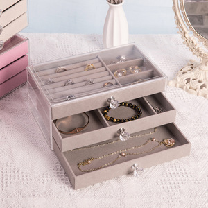 Pink Acrylic Jewelry Organizer Box With Velvet Drawers For Rings Necklaces <b>Earrings</b> Storage Display <b>Case</b> Modern Rectangle Design - Product Image 3