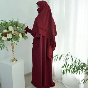 女性迪拜缎面棉裙卡夫坦阿巴亚伊斯兰服装土耳其埃尔比塞2件套女性阿巴亚祈祷