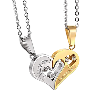 Collares de Pareja de Acero Inoxidable <span class=keywords><strong>con</strong></span> Colgantes de Corazones Entrelazados, Grabado de Te Amo, para Chicas y Chicos, Día de San Valentín - Product Image 1