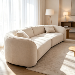 Curved Fabric Sectional <b>Sofa</b> Three Seat Pillow Back Wooden <b>Legs</b> Minimalist Design Living Room Furniture - Product Image 5