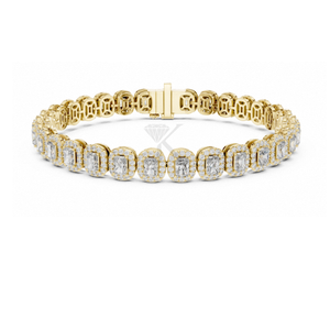 Bracelet tennis en diamants taille radiant avec halo de diamants, sertis de diamants de laboratoire en or jaune, bijou de mariée spectaculaire, parfait - Product Image 1