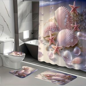 Ensemble <span class=keywords><strong>de</strong></span> rideaux <span class=keywords><strong>de</strong></span> <span class=keywords><strong>douche</strong></span> à <span class=keywords><strong>motif</strong></span> <span class=keywords><strong>de</strong></span> coquillages <span class=keywords><strong>de</strong></span> <span class=keywords><strong>plage</strong></span>, modèle Chiyou YL01, en polyester imperméable avec 12 crochets et impression numérique 3D - Product Image 2