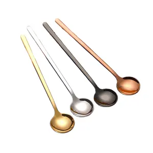 Set di cucchiai da caffè con manico lungo regalo posate in acciaio inossidabile in ottone argento cucchiaino da tè in oro rosa piccoli cucchiai da Dessert in metallo coreano