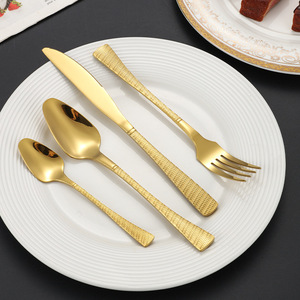 Stainless Steel Cutlery Set Fishtail Embossed Double Sided <b>Hammered</b> Texture Western Dining Knife Fork Spoon Hotel Restaurant Use - Product Image 2