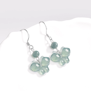 Premium S925 <b>Silver</b> Natural A-Grade Jade Blue Water Bow Tie Earrings, Ice-Texture Jade, Ancient Style Women's Ear Pendants - Product Image 4