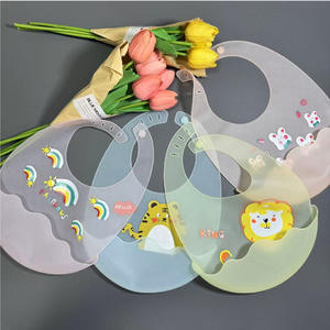 Baberos de silicona para bebé, tipo arco, de 0 a 12 meses, con estampado de dibujos animados, accesorio de alimentación suave e impermeable, rosa claro, azul, amarillo, naranja, rosa - Product Image 1