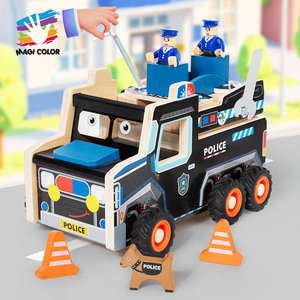 Ensemble <span class=keywords><strong>de</strong></span> jouets <span class=keywords><strong>de</strong></span> construction en bois <span class=keywords><strong>de</strong></span> voiture <span class=keywords><strong>de</strong></span> police avec écrous et boulons, démontage et assemblage, comprend des policiers, un chien, des cônes <span class=keywords><strong>de</strong></span> signalisation W04A684 - Product Image 3