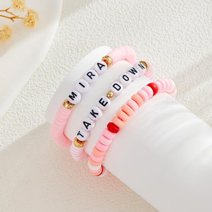2024 Großhandel Maßgefertigte Polymer-Tonperlen Armband Schmuck Personalisiertes Namens-Buchstaben-Freundschaftsarmband für Frauen - Product Image 5
