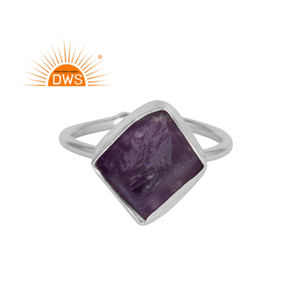 Rough Amethyst Gemstone Ring White Rhodium Plated Solid Sterling Silver Adjustable Ring Jewelry Manufacturer - Product Image 1