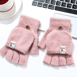 Gants de cyclisme en laine de vison pour l'hiver, tricotés, chauds, épais, avec couvercle rabattable, compatibles écran tactile, résistants à l'usure et au vent - Product Image 6