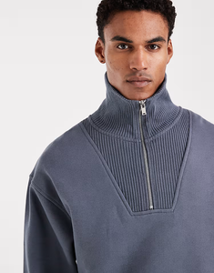 <span class=keywords><strong>Felpa</strong></span> con Cappuccio Personalizzata a Coste con Logo, Mezza Zip e Collo ad Imbuto per Uomo in <span class=keywords><strong>Grigio</strong></span> <span class=keywords><strong>Scuro</strong></span> - Product Image 4