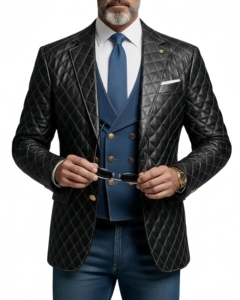 Veste en jean matelassée en peau de mouton noire pour homme 2026 – <span class=keywords><strong>Manteau</strong></span> de créateur élégant, moderne et tendance en polaire, idéal pour une tenue formelle de luxe - Product Image 3