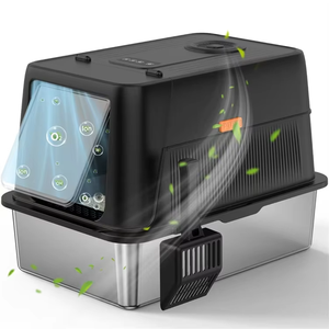 Caja de arena para gatos de acero inoxidable extra grande de alta resistencia, a prueba de fugas, desmontable y antiadherente. - Product Image 4