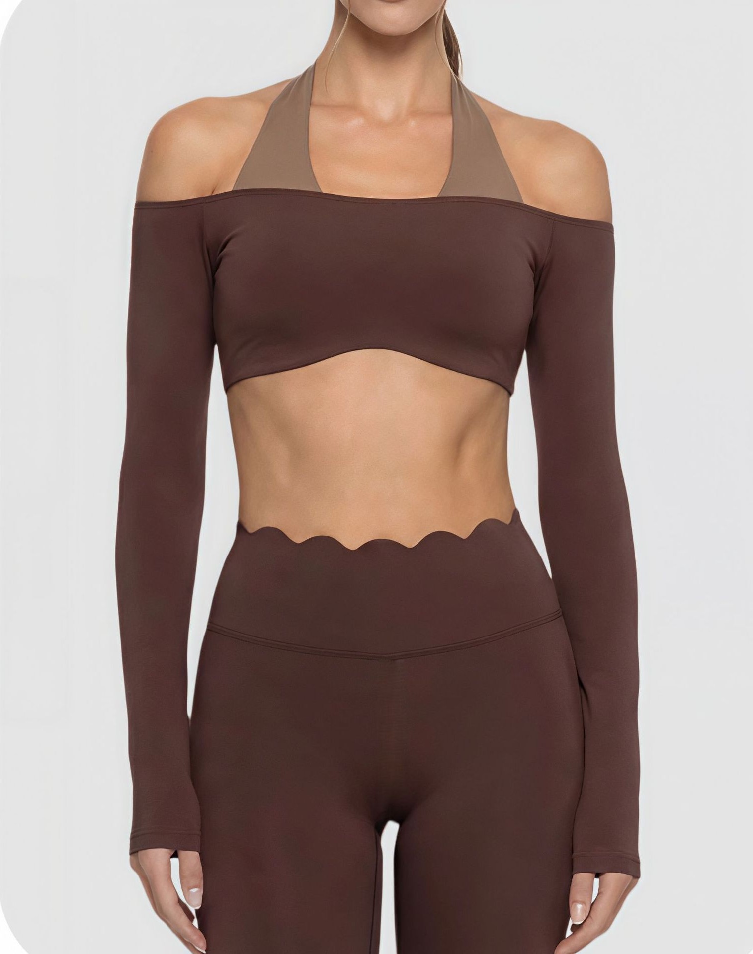 Women's Brushed Spandex/Nylon Four-Way Stretch Eco-Friendly Long-Sleeve Sports Top Built-In Chest Pad Quick-Drying Yoga Set