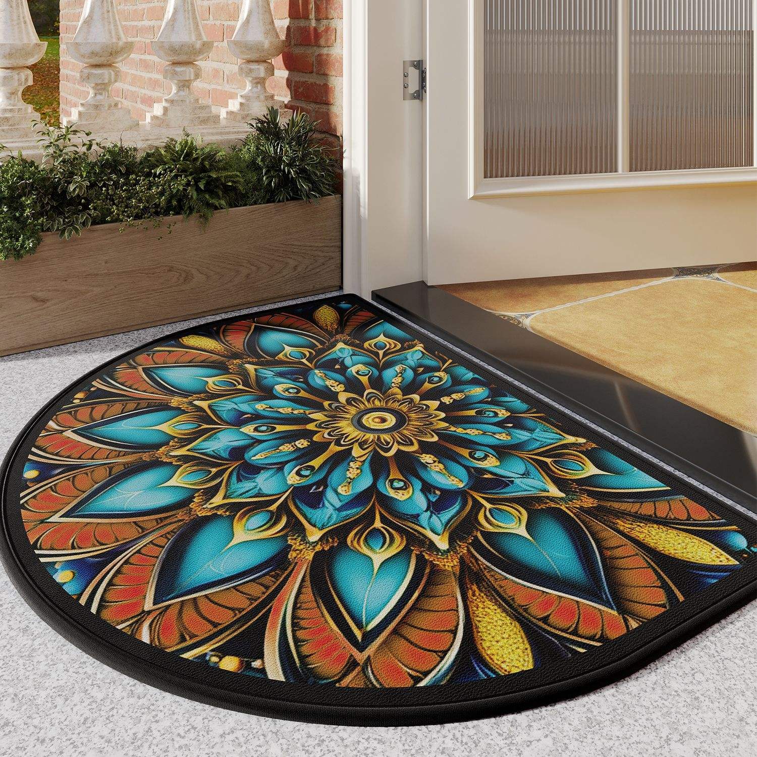 Semelle en caoutchouc velours de coton bambou - roue fleur dorée