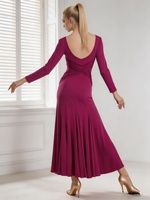 Robe de danse de salon pour femmes, dos nu, manches longues, robe de performance moderne pour la danse de valse