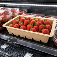 Kotak Kertas Kraft Farm to Table dengan Cetak Kustom, Lubang Ventilasi, untuk Buah Segar Stroberi dan Blueberry, Dapat Disegel Panas, Pabrik OEM