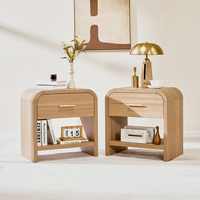 Ensemble de 2 tables de chevet modernes en bois, armoires de chevet à coins arrondis, table de rangement à 2 tiroirs, chambre à coucher, salon