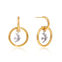 Boucles d'oreilles créoles en acier inoxydable 18K Wanxing Europe États-Unis, couleur assortie, colombe de la paix, creuses, tendance transfrontalière