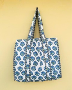 Designer Cotton Quilted Floral Block Print Tote <b>Bag</b> <b>Boho</b> Eco Friendly Handmade Shoulder Carry <b>Bag</b> - Product Image 1