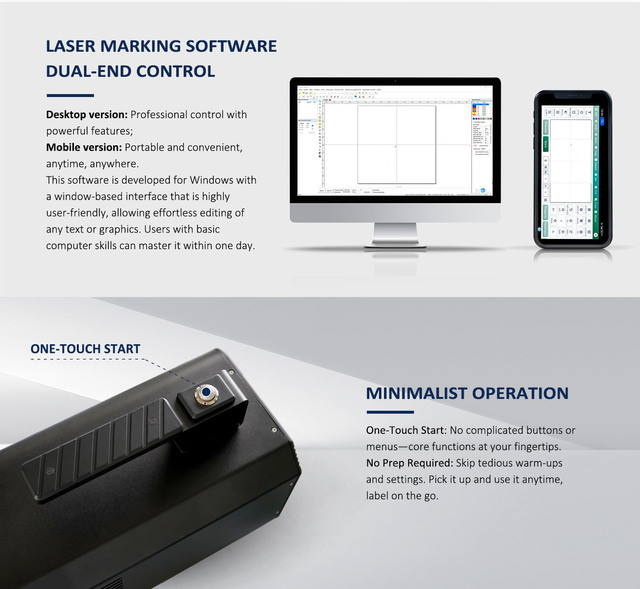 New Maintenance-Free Air-Cooled 20W Handheld Fiber Laser Engraver High-Accuracy Metal Plastic Ceramic ABS BMP/DXF CE Certified