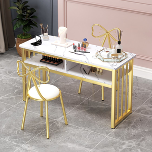 Modern Simple Factory Price Beauty Nail Salon Furniture Metal <b>Frame</b> Salon Nail Station <b>Gold</b> Manicure Nail Table - Product Image 3