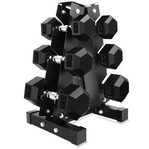 Fabricant d'équipement d'origine Haltérophilie Gym Fitness Ensemble d'haltères hexagonaux en caoutchouc noir Poids d'haltères hexagonaux - Product Image 3