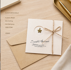 Biglietto d'Auguri Personalizzato con Ciondolo a Stella, Busta in Carta Kraft, Biglietto Fustellato Personalizzato, <span class=keywords><strong>Stampa</strong></span> Personalizzata, Fornitura OEM ODM Diretta dalla Fabbrica - Product Image 2