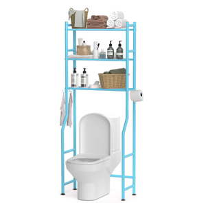 Étagères de salle de bain en métal autoportantes et peu encombrantes Bleu <span class=keywords><strong>au</strong></span>-<span class=keywords><strong>dessus</strong></span> des toilettes avec 4 crochets Meubles de rangement pour toilettes - Product Image 1