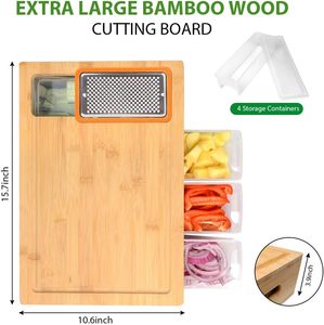 Tabla de cortar de bambú Mandalin, 4 cajones acrílicos, grandes contenedores de almacenamiento de cocina, bandeja de goteo, rallador de verduras, rebanador, Material de PC - Product Image 5
