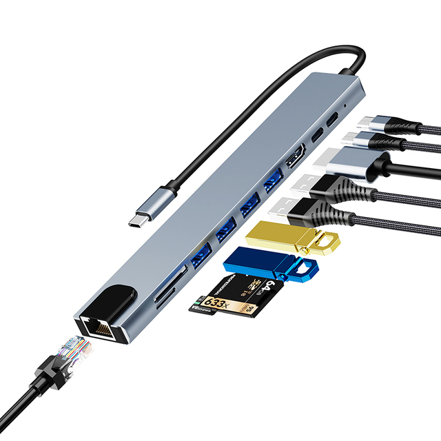 10 Port USB C Hub Type C to HDTV 100mbps RJ45 USB3.0 3*USB2.0 SD/TF PD Data PD 100W Charging Docking Station for PC