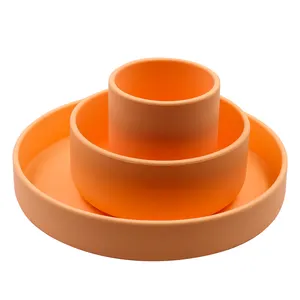 BPA Libre 3PCS Juego de alimentación de bebé de silicona Plato y taza Regalo Vajilla de succión Cuencos Vajilla