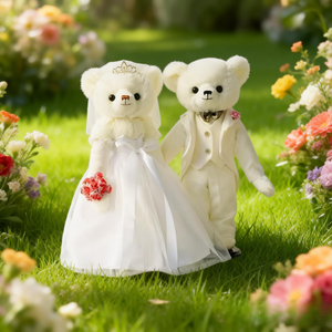 ชุดตุ๊กตาหมี<span class=keywords><strong>คู่</strong></span>แต่งงาน - ตุ๊กตาหมีเจ้าสาวและเจ้าบ่าวในชุดแต่งงานและชุดทักซิโด้ ของขวัญสำหรับคู่<span class=keywords><strong>บ่าว</strong></span><span class=keywords><strong>สาว</strong></span>พร้อมกล่องรูปหัวใจ - Product Image 1