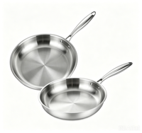 Poêle à frire en acier inoxydable à 3 couches sans revêtement, compatible induction, entièrement non toxique, 100 % libre des substances nocives, chauffe rapidement