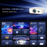 Projecteur Flixtone E900 Mini pour jeunes, Android 14, 2000 lumens ANSI, 2K 4K 8K, projecteur LCD Full HD 1080P, 2+32 Go, LED, home cinéma intelligent