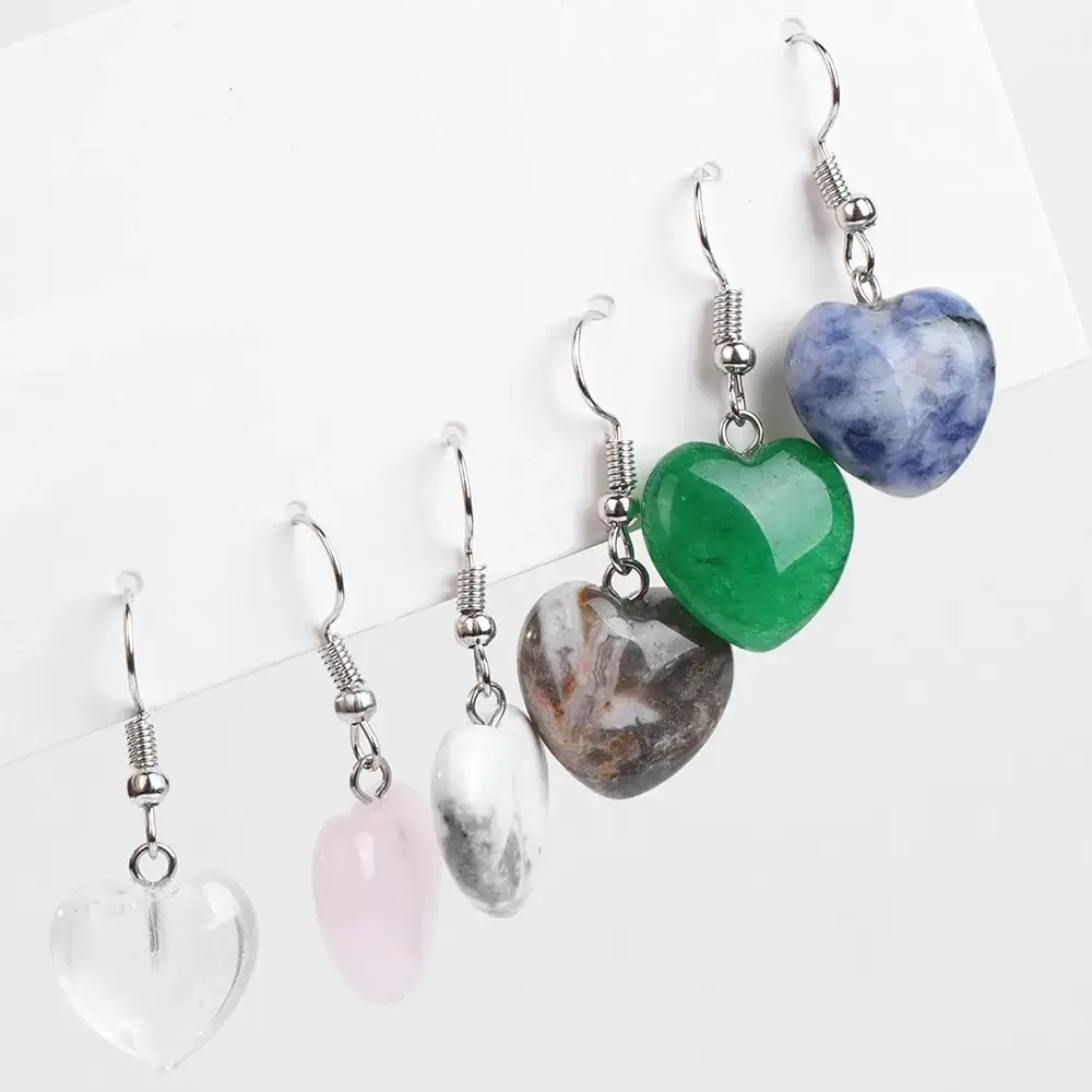 Cristallo naturale avventurina verde quarzo rosa orecchini a forma di cuore gioielli orecchini in pietra naturale donna