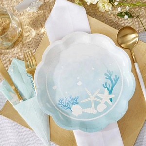 DAMAI - Sets de vaisselle jetable en papier sur le thème de la plage et de la navigation pour fêtes d'enfants - Couleurs personnalisées - Assiettes et gobelets imprimés 4 couleurs - Product Image 3