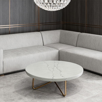 Table basse en pierre de quartz blanc pieds dorés modernes de qualité supérieure Table centrale en marbre fabriqué à la main décoration de la maison et de l'hôtel