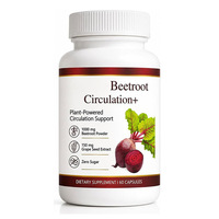 Capsules Beetroot Circulation+ avec extrait de pépins de raisin, 1000 mg de poudre de betterave, sans sucre, 60 capsules, complément alimentaire